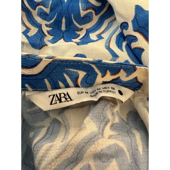 Zara Printed Blue White Midi Dress Size Medium - Picture 5 of 5